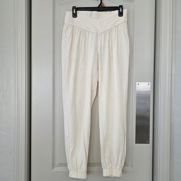 ban jara Pants - Linen Blend Elastic Waist Jogger Pants